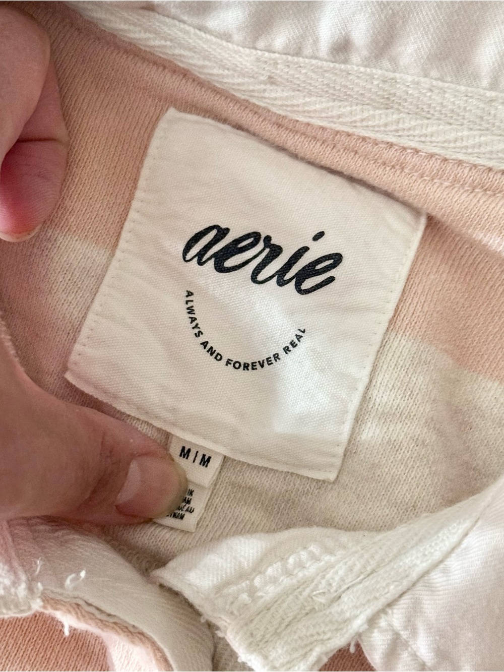 Aerie Oversized Rugby Sweatshirt Pink Ivory Stripe Collared Pullover M - Picture 6 of 7